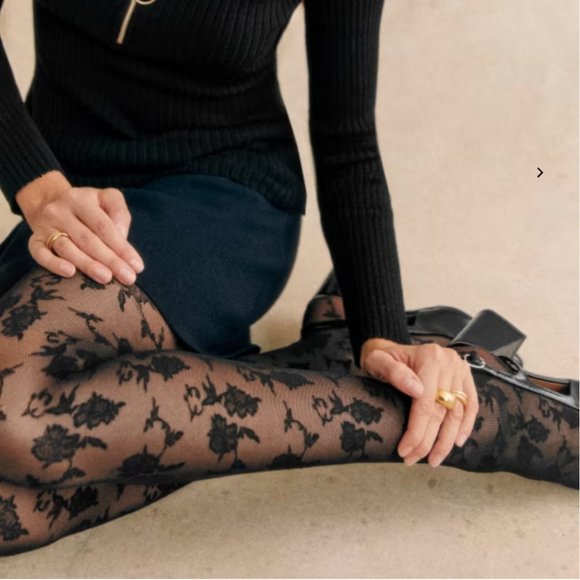 Sézane NWT Tights in Black Fancy Flowers / 20D Size L - Picture 2 of 4